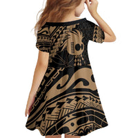 Ikaika Hawaiian Mythic Koa Tribal Warrior Family Matching Short Sleeve Bodycon Dress and Hawaiian Shirt