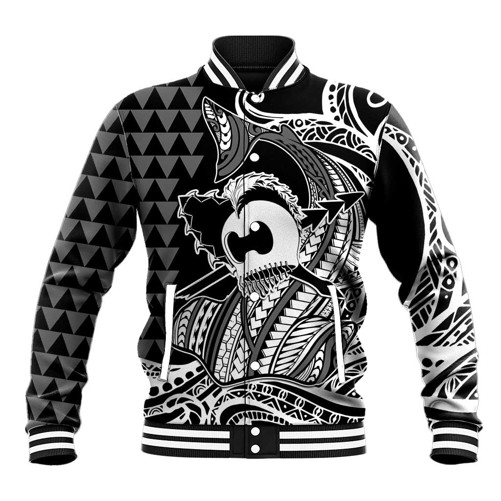 Koa Ikaika Warrior Helmet with Shark Baseball Jacket Black Kakau Style LT9 Unisex Black - Polynesian Pride