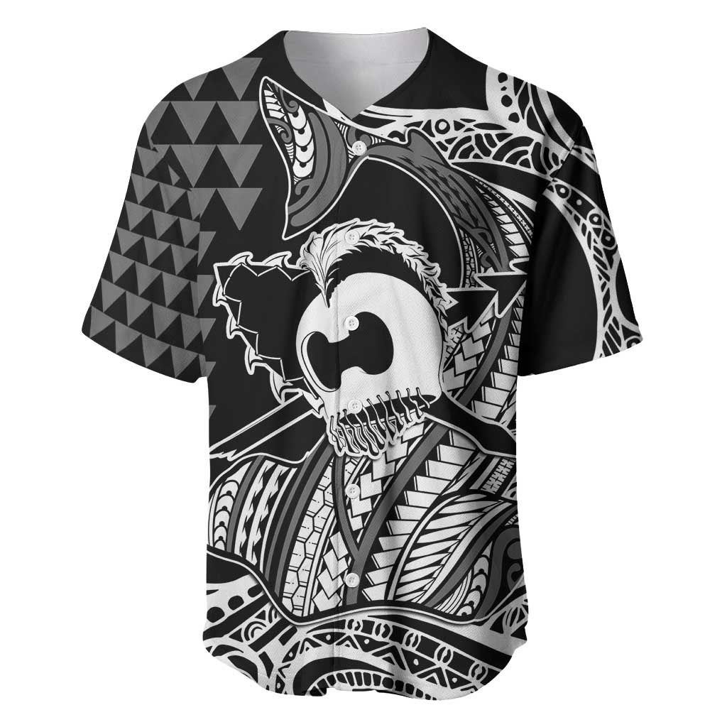 Koa Ikaika Warrior Helmet with Shark Baseball Jersey Black Kakau Style LT9 Black - Polynesian Pride