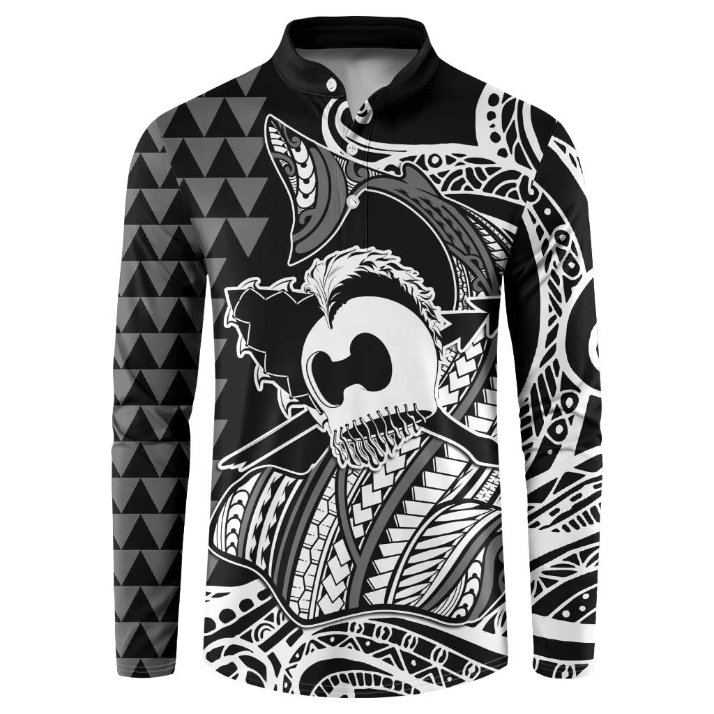 Koa Ikaika Warrior Helmet with Shark Button Sweatshirt Black Kakau Style