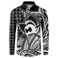 Koa Ikaika Warrior Helmet with Shark Button Sweatshirt Black Kakau Style