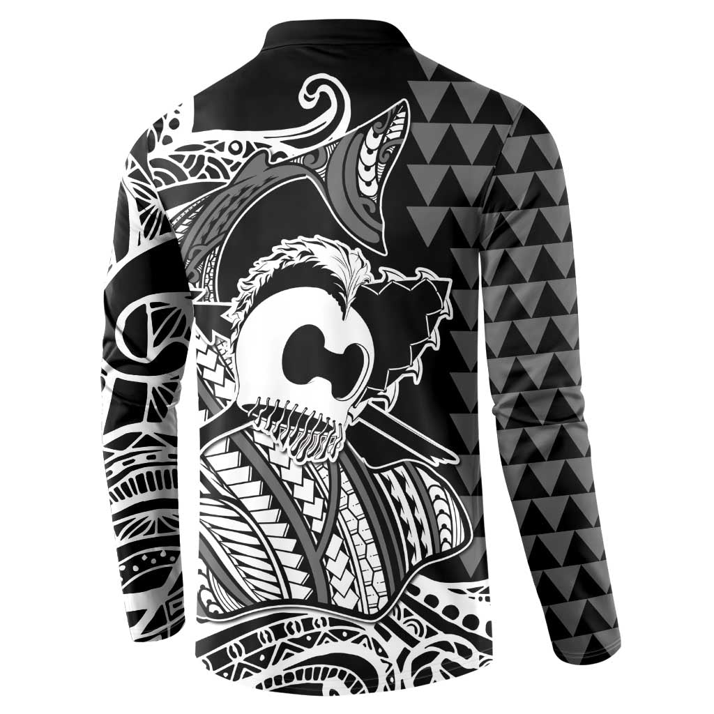 Koa Ikaika Warrior Helmet with Shark Button Sweatshirt Black Kakau Style