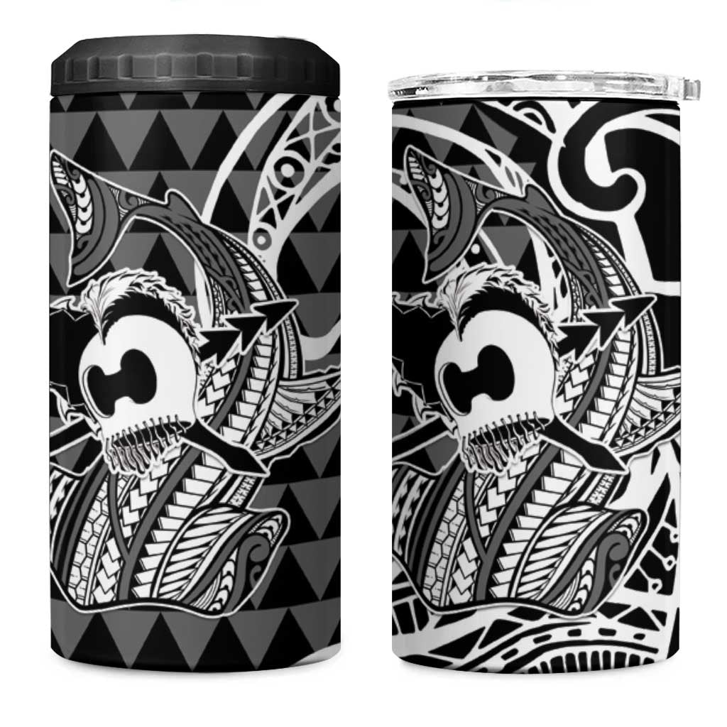 Koa Ikaika Warrior Helmet with Shark 4 in 1 Can Cooler Tumbler Black Kakau Style