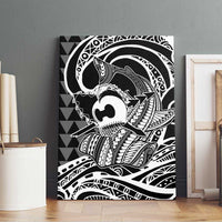 Koa Ikaika Warrior Helmet with Shark Canvas Wall Art Black Kakau Style