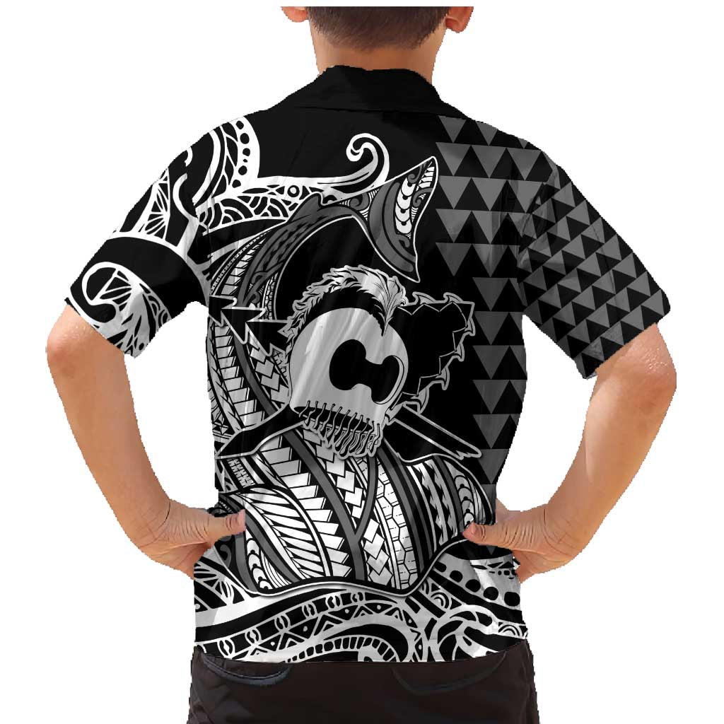 Koa Ikaika Warrior Helmet with Shark Family Matching Mermaid Dress and Hawaiian Shirt Black Kakau Style