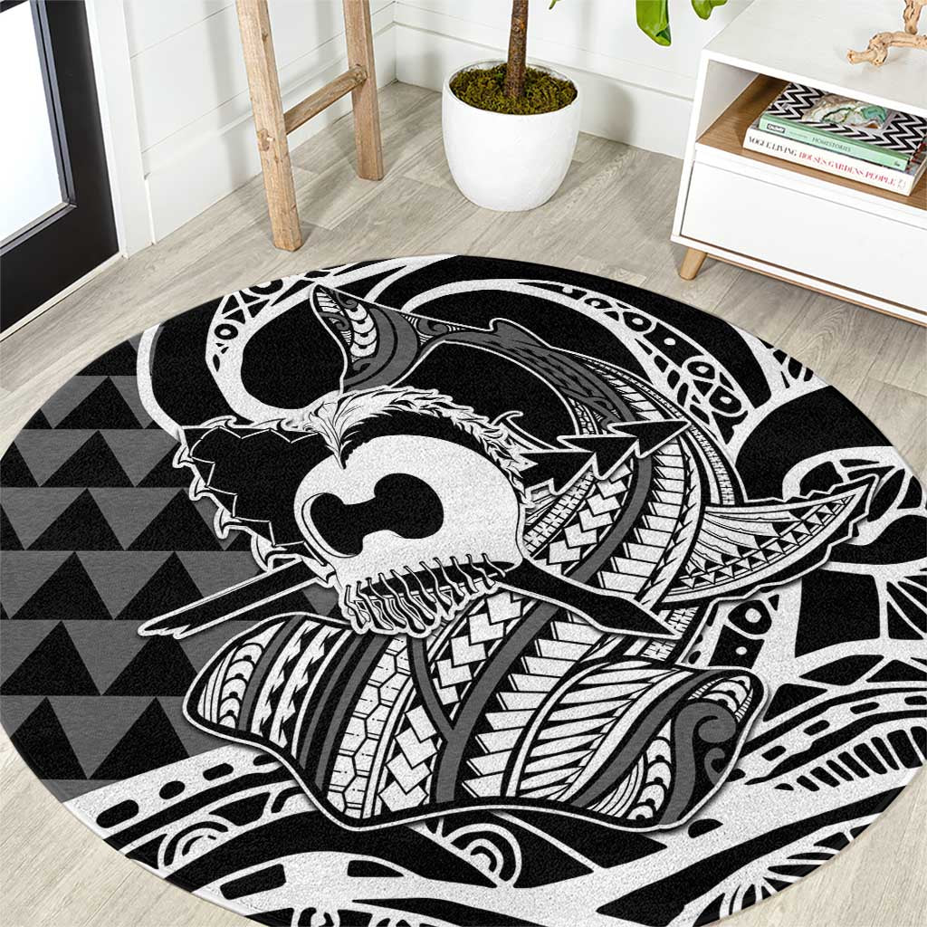 Koa Ikaika Warrior Helmet with Shark Round Carpet Black Kakau Style LT9 Black - Polynesian Pride