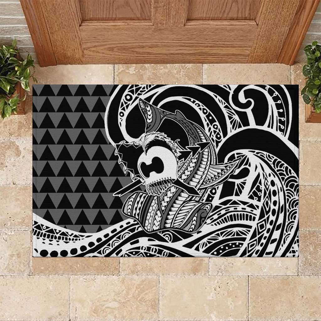 Koa Ikaika Warrior Helmet with Shark Rubber Doormat Black Kakau Style LT9 Black - Polynesian Pride
