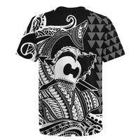 Koa Ikaika Warrior Helmet with Shark Rugby Jersey Black Kakau Style