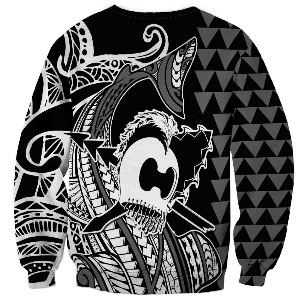 Koa Ikaika Warrior Helmet with Shark Sweatshirt Black Kakau Style