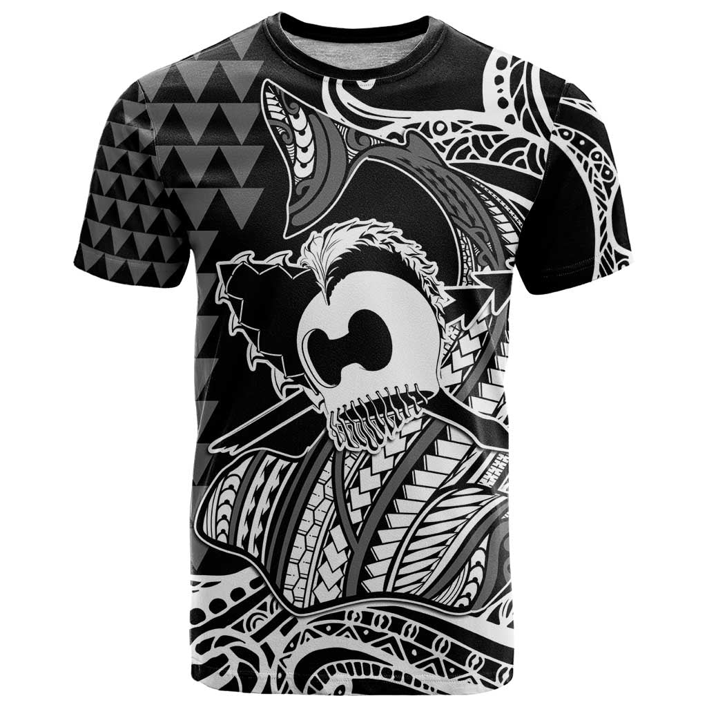 Koa Ikaika Warrior Helmet with Shark T Shirt Black Kakau Style LT9 Black - Polynesian Pride
