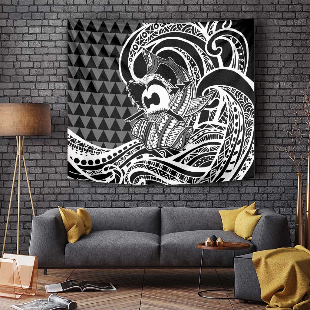 Koa Ikaika Warrior Helmet with Shark Tapestry Black Kakau Style LT9 Black - Polynesian Pride