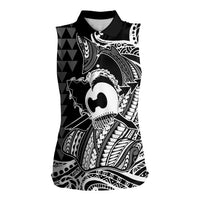 Koa Ikaika Warrior Helmet with Shark Women Sleeveless Polo Shirt Black Kakau Style LT9 Female Black - Polynesian Pride