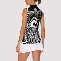 Koa Ikaika Warrior Helmet with Shark Women Sleeveless Polo Shirt Black Kakau Style LT9 - Polynesian Pride