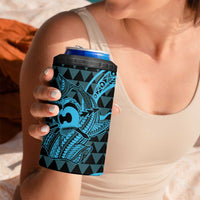 Koa Ikaika Warrior Helmet with Shark 4 in 1 Can Cooler Tumbler Blue Kakau Style