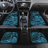 Koa Ikaika Warrior Helmet with Shark Car Mats Blue Kakau Style