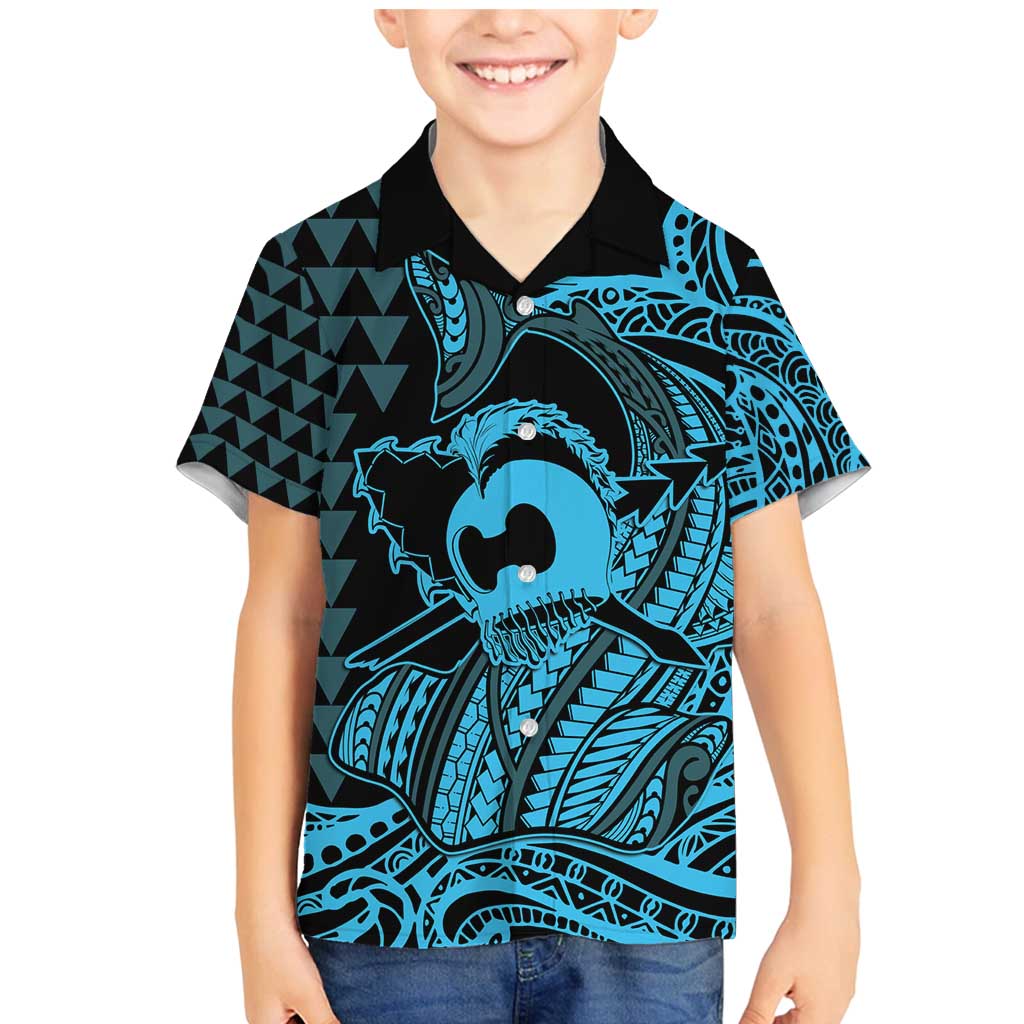 Koa Ikaika Warrior Helmet with Shark Family Matching Mermaid Dress and Hawaiian Shirt Blue Kakau Style