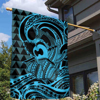 Koa Ikaika Warrior Helmet with Shark Garden Flag Blue Kakau Style