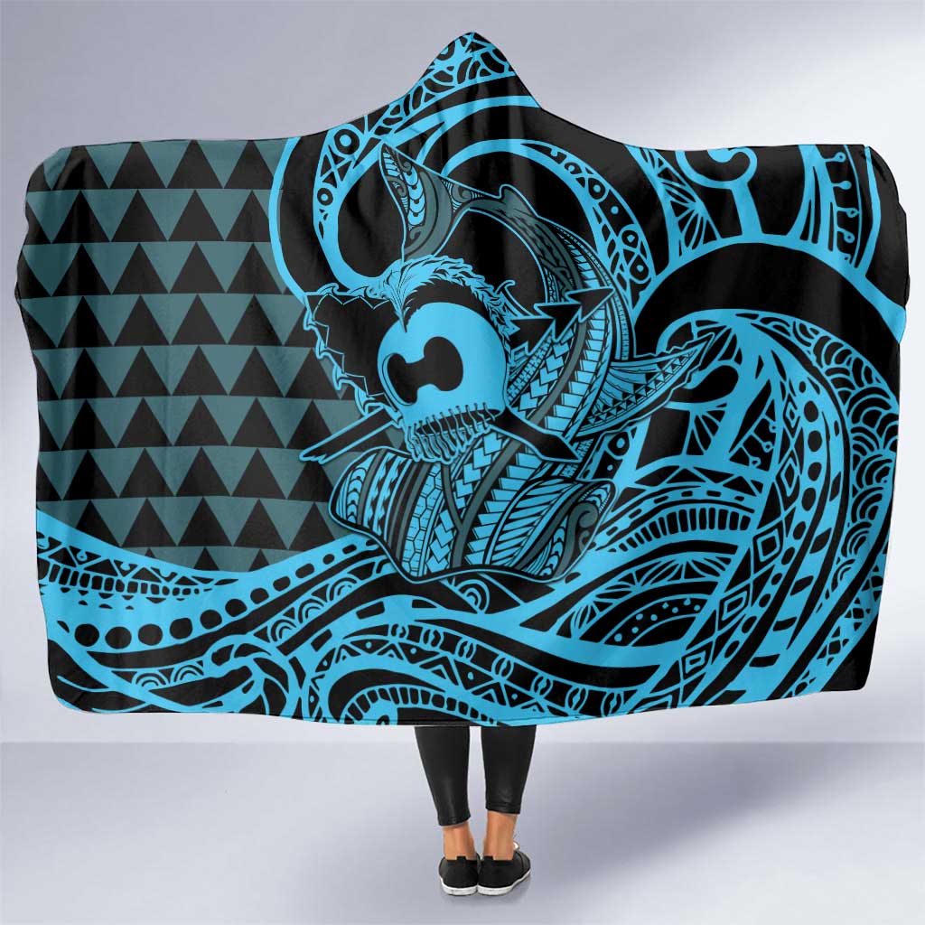 Koa Ikaika Warrior Helmet with Shark Hooded Blanket Blue Kakau Style LT9 One Size Blue - Polynesian Pride