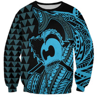 Koa Ikaika Warrior Helmet with Shark Sweatshirt Blue Kakau Style
