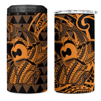 Koa Ikaika Warrior Helmet with Shark 4 in 1 Can Cooler Tumbler Gold Kakau Style