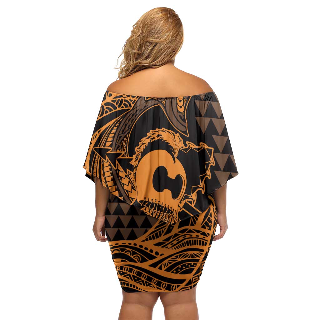 Koa Ikaika Warrior Helmet with Shark Family Matching Off Shoulder Short Dress and Hawaiian Shirt Gold Kakau Style
