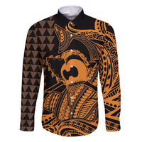 Koa Ikaika Warrior Helmet with Shark Family Matching Tank Maxi Dress and Hawaiian Shirt Gold Kakau Style