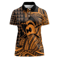 Koa Ikaika Warrior Helmet with Shark Women Polo Shirt Gold Kakau Style LT9 Female Gold - Polynesian Pride