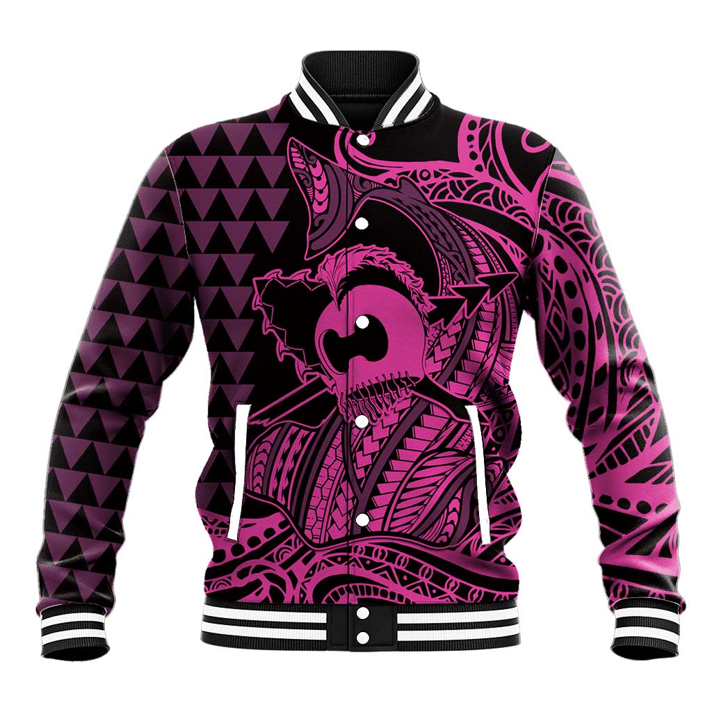 Koa Ikaika Warrior Helmet with Shark Baseball Jacket Pink Kakau Style LT9 Unisex Pink - Polynesian Pride
