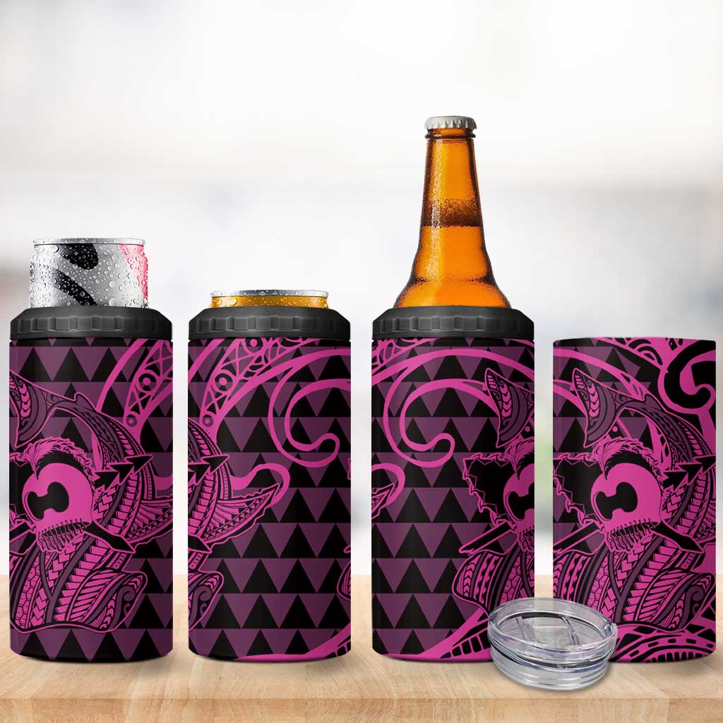 Koa Ikaika Warrior Helmet with Shark 4 in 1 Can Cooler Tumbler Pink Kakau Style
