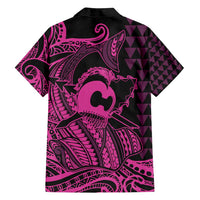 Koa Ikaika Warrior Helmet with Shark Family Matching Summer Maxi Dress and Hawaiian Shirt Pink Kakau Style