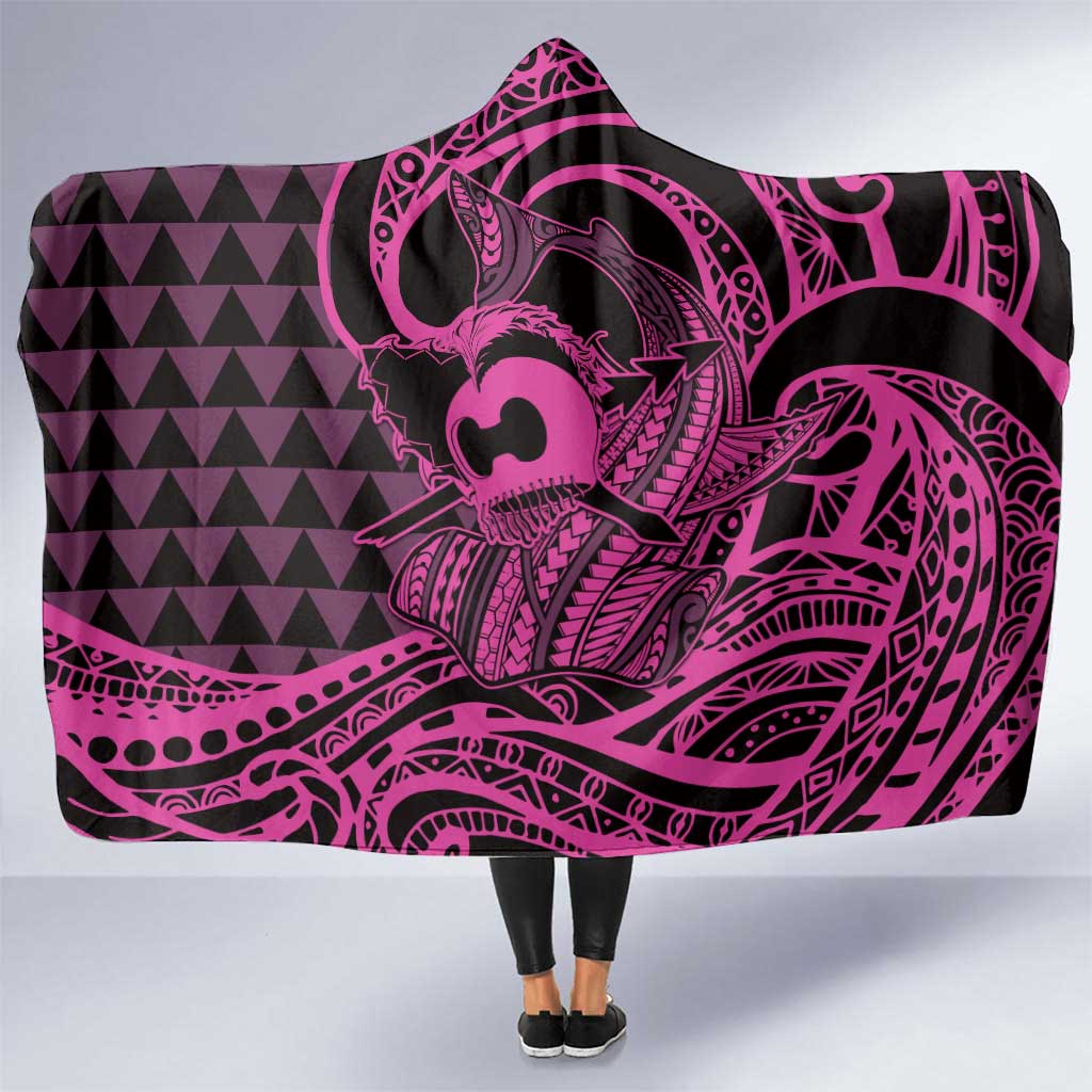 Koa Ikaika Warrior Helmet with Shark Hooded Blanket Pink Kakau Style LT9 One Size Pink - Polynesian Pride