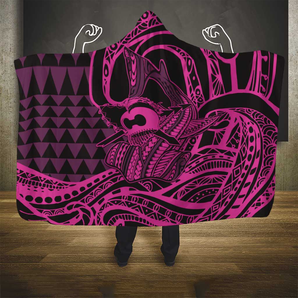 Koa Ikaika Warrior Helmet with Shark Hooded Blanket Pink Kakau Style