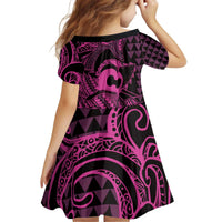 Koa Ikaika Warrior Helmet with Shark Kid Short Sleeve Dress Pink Kakau Style