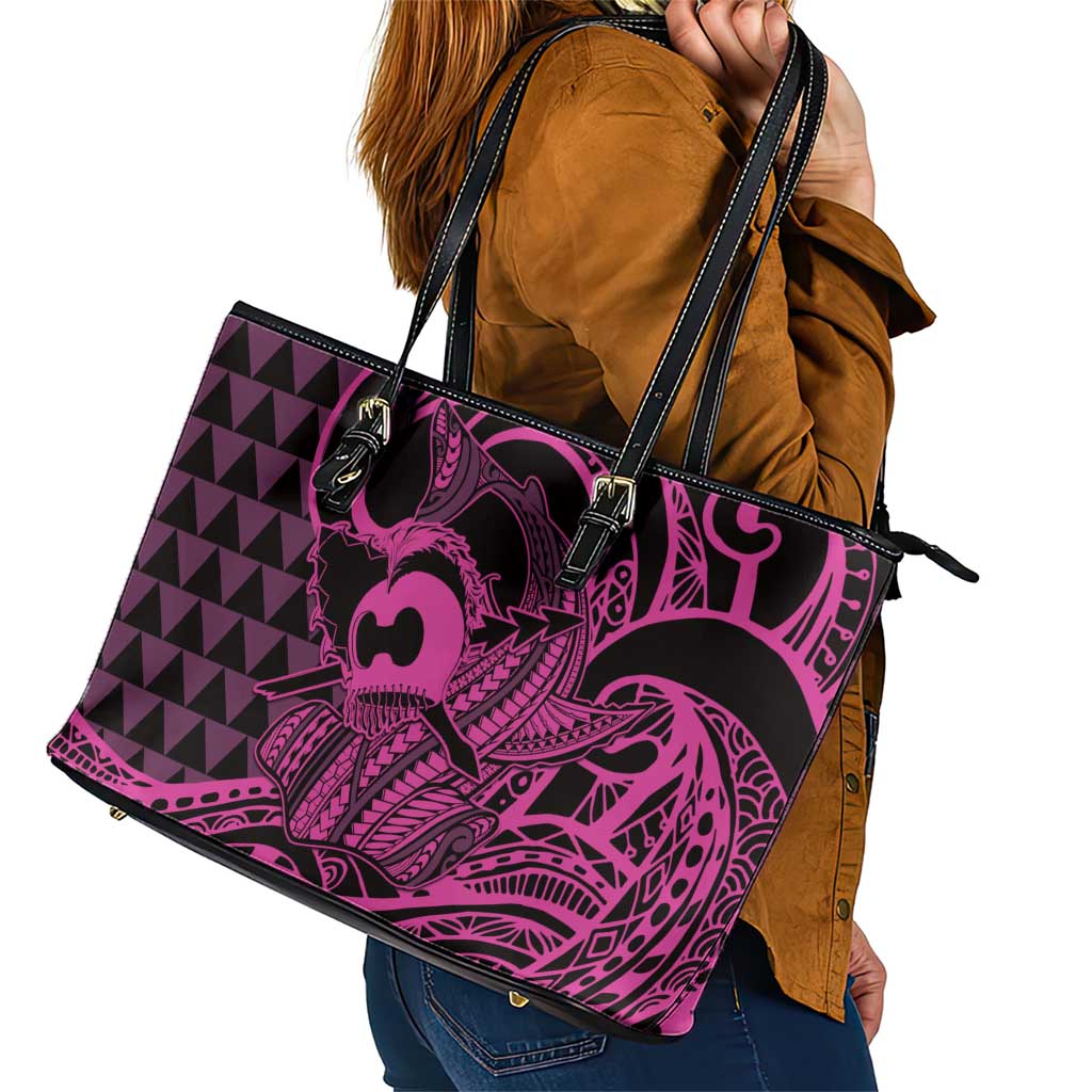 Koa Ikaika Warrior Helmet with Shark Leather Tote Bag Pink Kakau Style