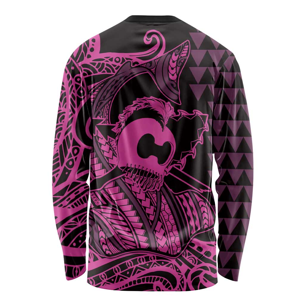 Koa Ikaika Warrior Helmet with Shark Long Sleeve Shirt Pink Kakau Style LT9 - Polynesian Pride