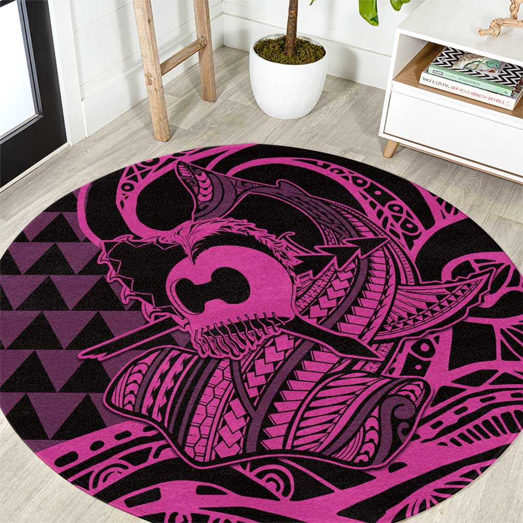 Koa Ikaika Warrior Helmet with Shark Round Carpet Pink Kakau Style LT9 Pink - Polynesian Pride