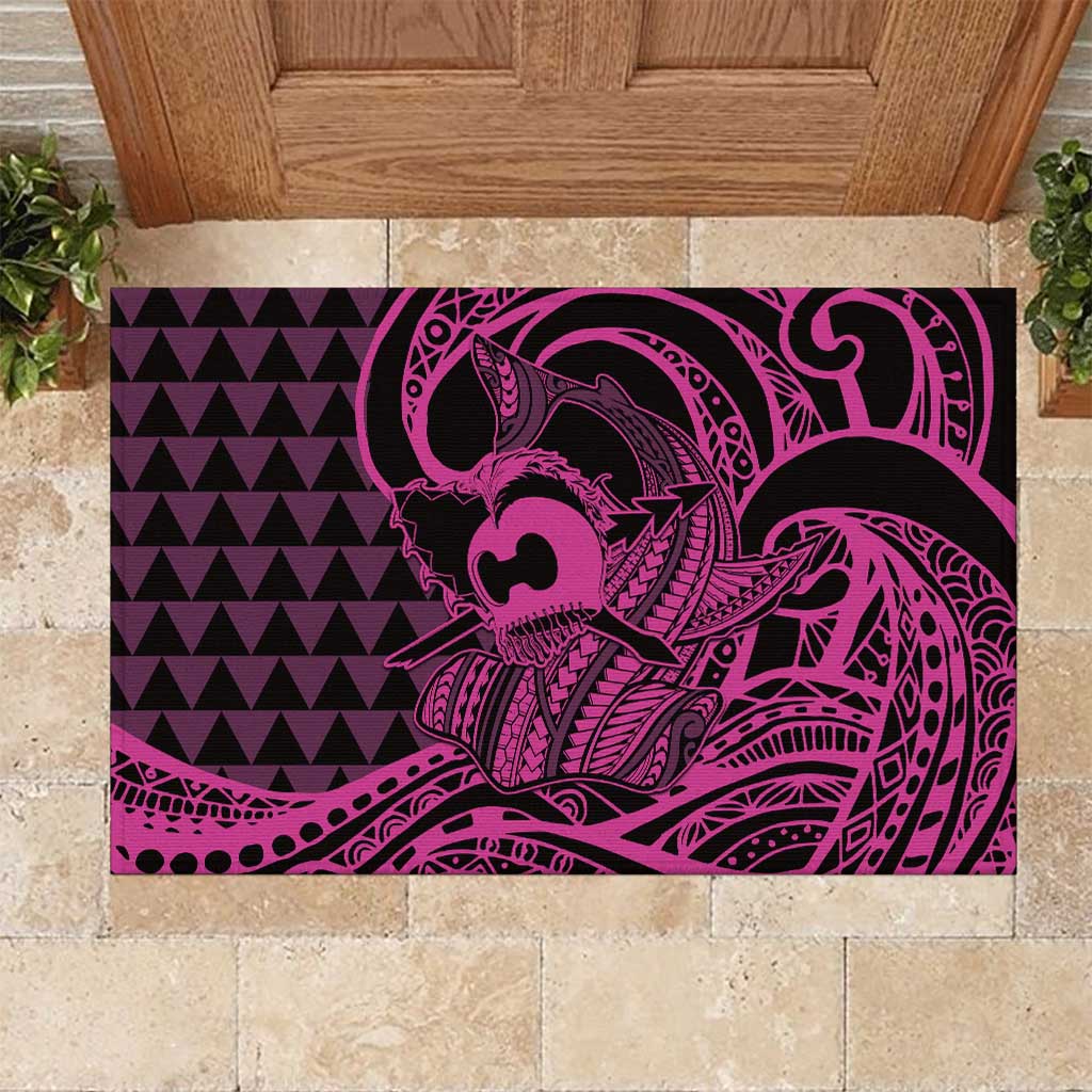 Koa Ikaika Warrior Helmet with Shark Rubber Doormat Pink Kakau Style LT9 Pink - Polynesian Pride
