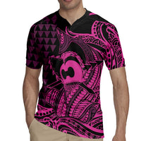 Koa Ikaika Warrior Helmet with Shark Rugby Jersey Pink Kakau Style