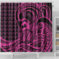 Koa Ikaika Warrior Helmet with Shark Shower Curtain Pink Kakau Style