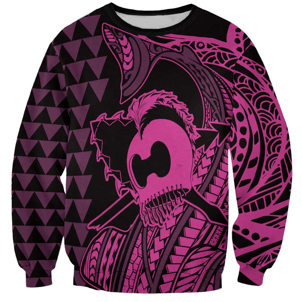 Koa Ikaika Warrior Helmet with Shark Sweatshirt Pink Kakau Style LT9 Unisex Pink - Polynesian Pride