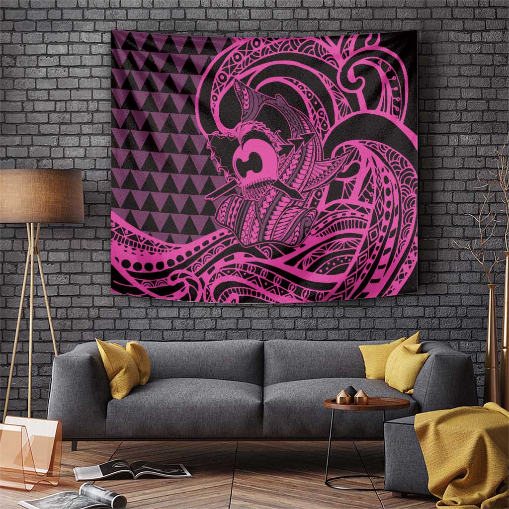 Koa Ikaika Warrior Helmet with Shark Tapestry Pink Kakau Style LT9 Pink - Polynesian Pride