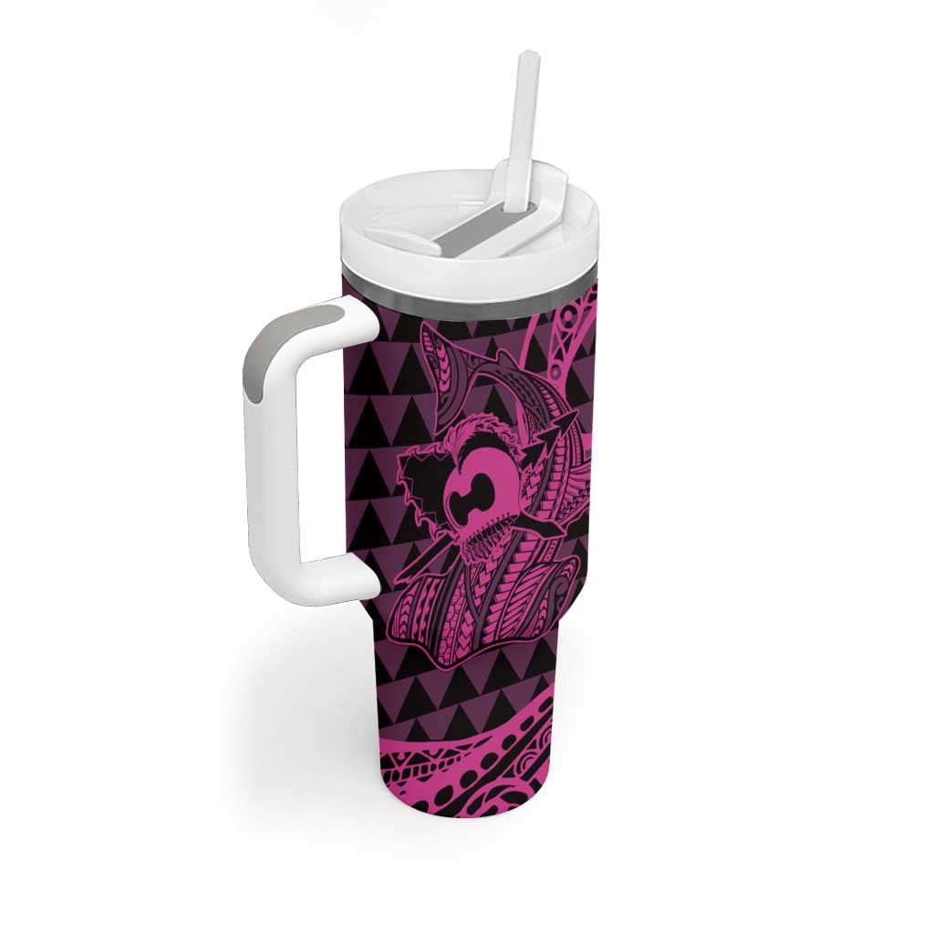 Koa Ikaika Warrior Helmet with Shark Tumbler With Handle Pink Kakau Style