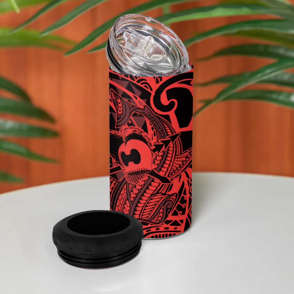 Koa Ikaika Warrior Helmet with Shark 4 in 1 Can Cooler Tumbler Red Kakau Style