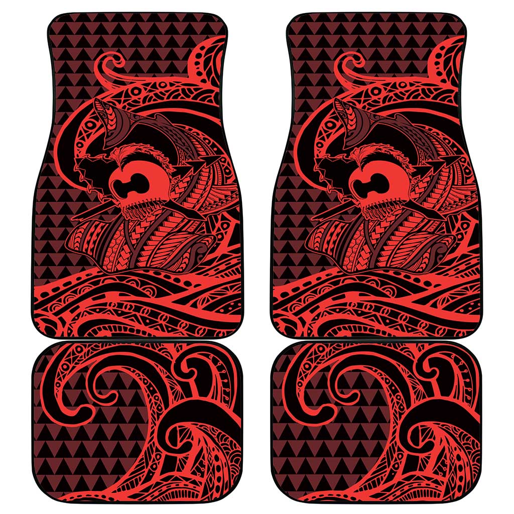 Koa Ikaika Warrior Helmet with Shark Car Mats Red Kakau Style