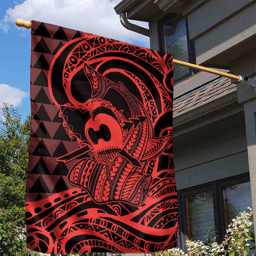 Koa Ikaika Warrior Helmet with Shark Garden Flag Red Kakau Style