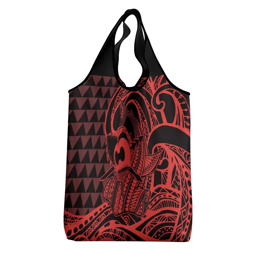Koa Ikaika Warrior Helmet with Shark Grocery Bag Red Kakau Style