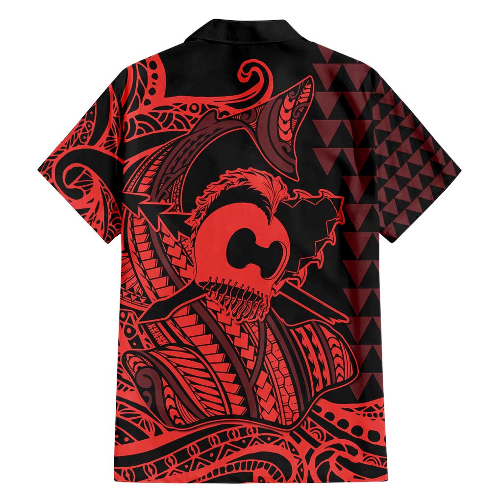 Koa Ikaika Warrior Helmet with Shark Hawaiian Shirt Red Kakau Style
