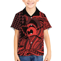Koa Ikaika Warrior Helmet with Shark Kid Hawaiian Shirt Red Kakau Style LT9 Kid Red - Polynesian Pride