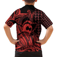 Koa Ikaika Warrior Helmet with Shark Kid Hawaiian Shirt Red Kakau Style LT9 - Polynesian Pride