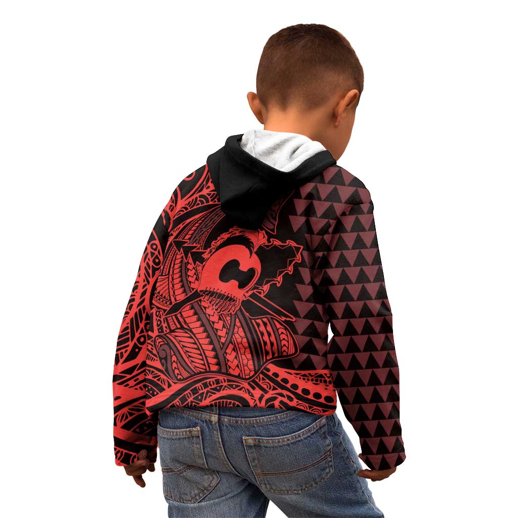 Koa Ikaika Warrior Helmet with Shark Kid Hoodie Red Kakau Style